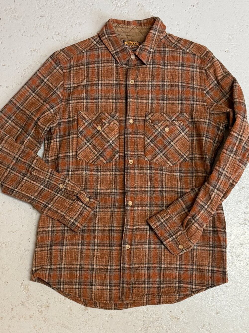 Pendleton Portland Collection Wool Button Up Longsleeve Shirt Medium Brown